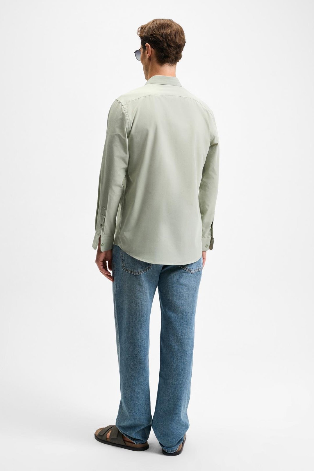 RISTO Erkek Düğmeli Yıkama Sonrası Ütü İhtiyacını En Aza İndiren Kumaş Gömlek Yaka Manşetli Yeşil Gömlek