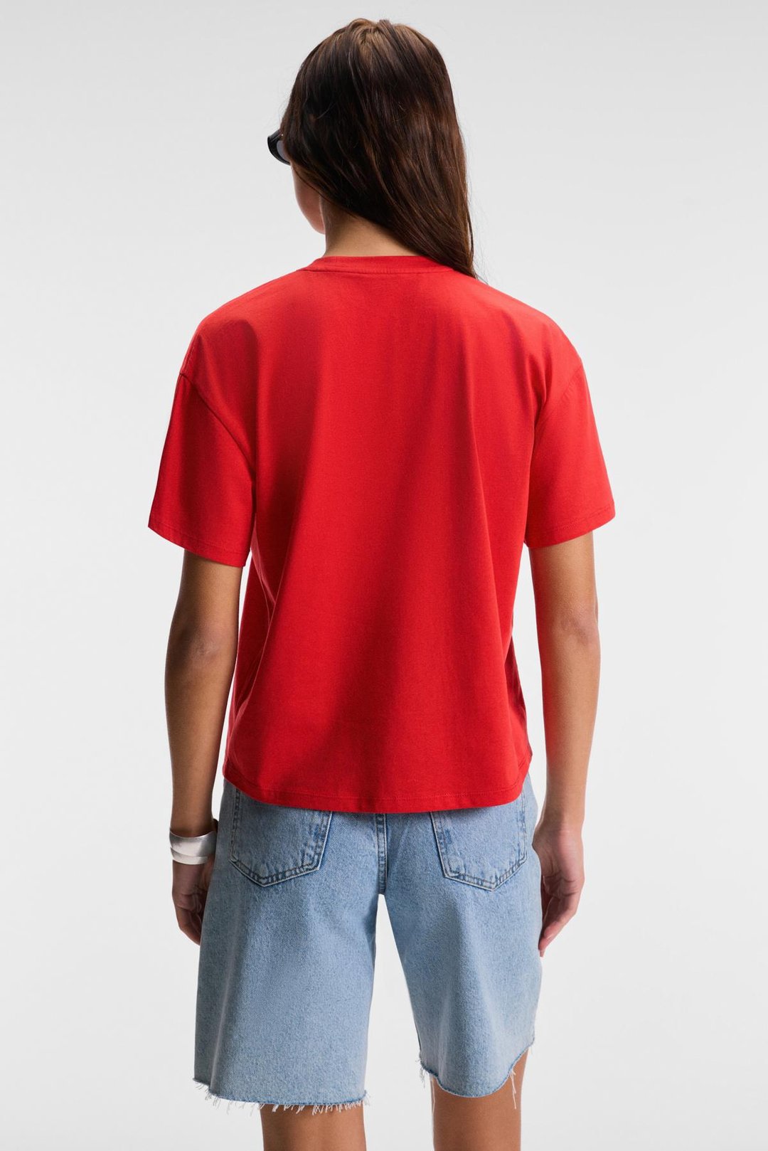 RIVELA Kadın %100 Pamuk Regular Fit Baskılı Bisiklet Yaka Kısa Kol Kırmızı T-Shirt