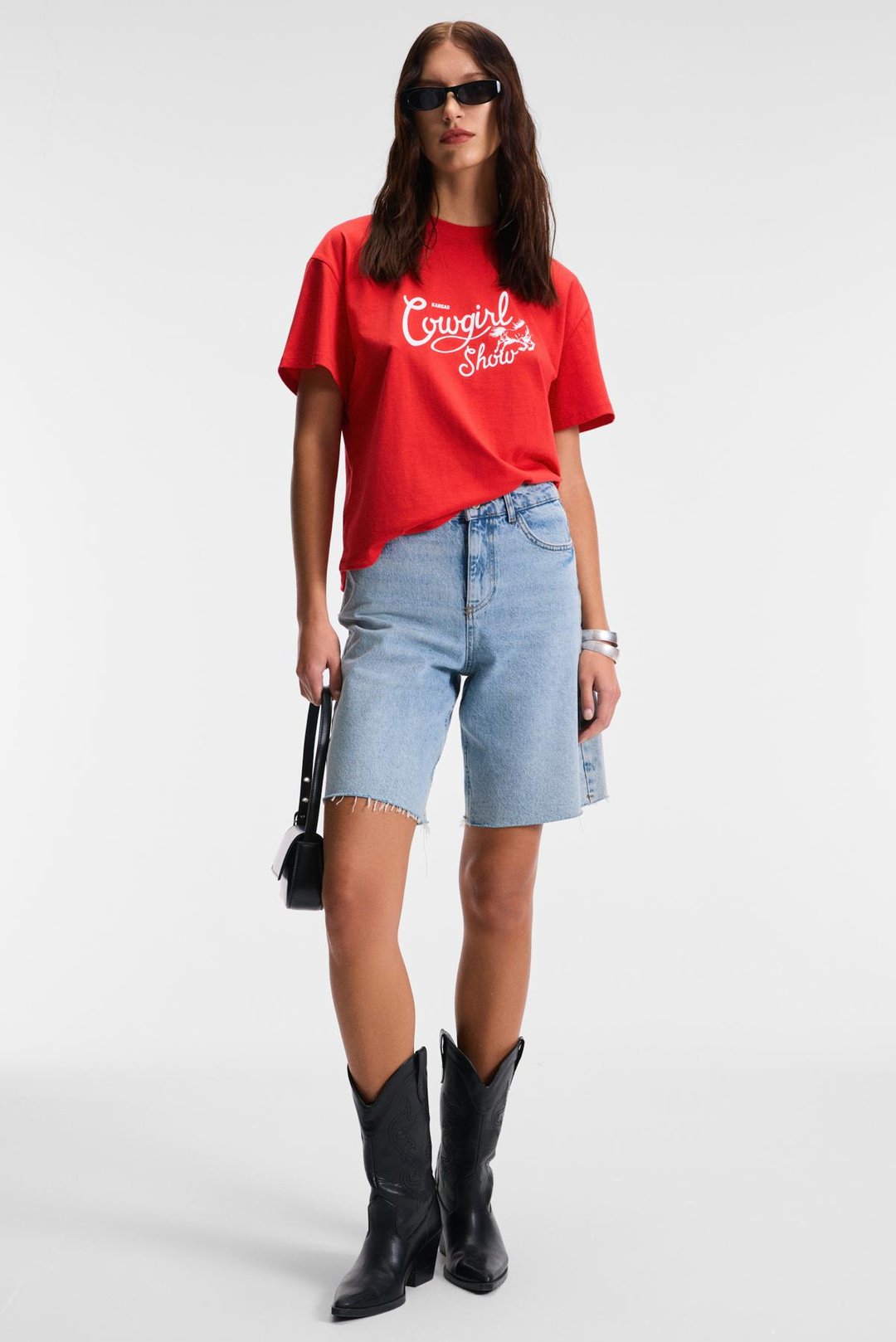 RIVELA Kadın %100 Pamuk Regular Fit Baskılı Bisiklet Yaka Kısa Kol Kırmızı T-Shirt