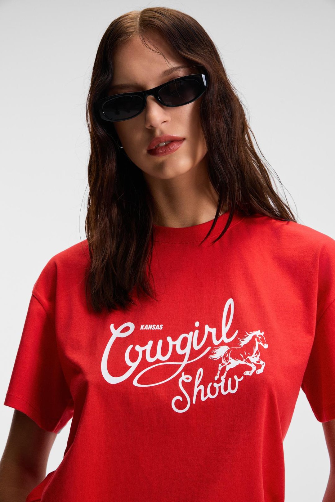 RIVELA Kadın %100 Pamuk Regular Fit Baskılı Bisiklet Yaka Kısa Kol Kırmızı T-Shirt