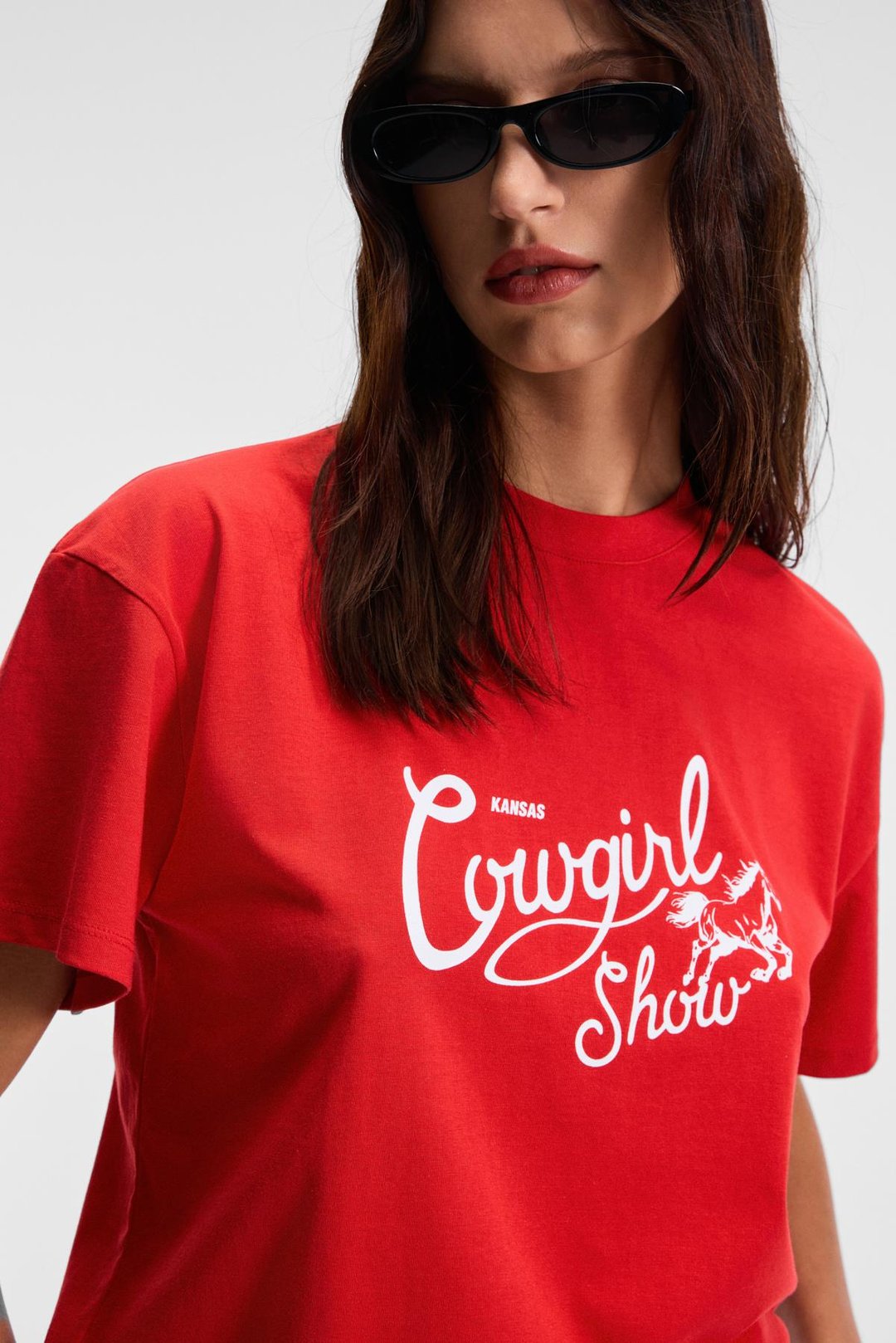 RIVELA Kadın %100 Pamuk Regular Fit Baskılı Bisiklet Yaka Kısa Kol Kırmızı T-Shirt