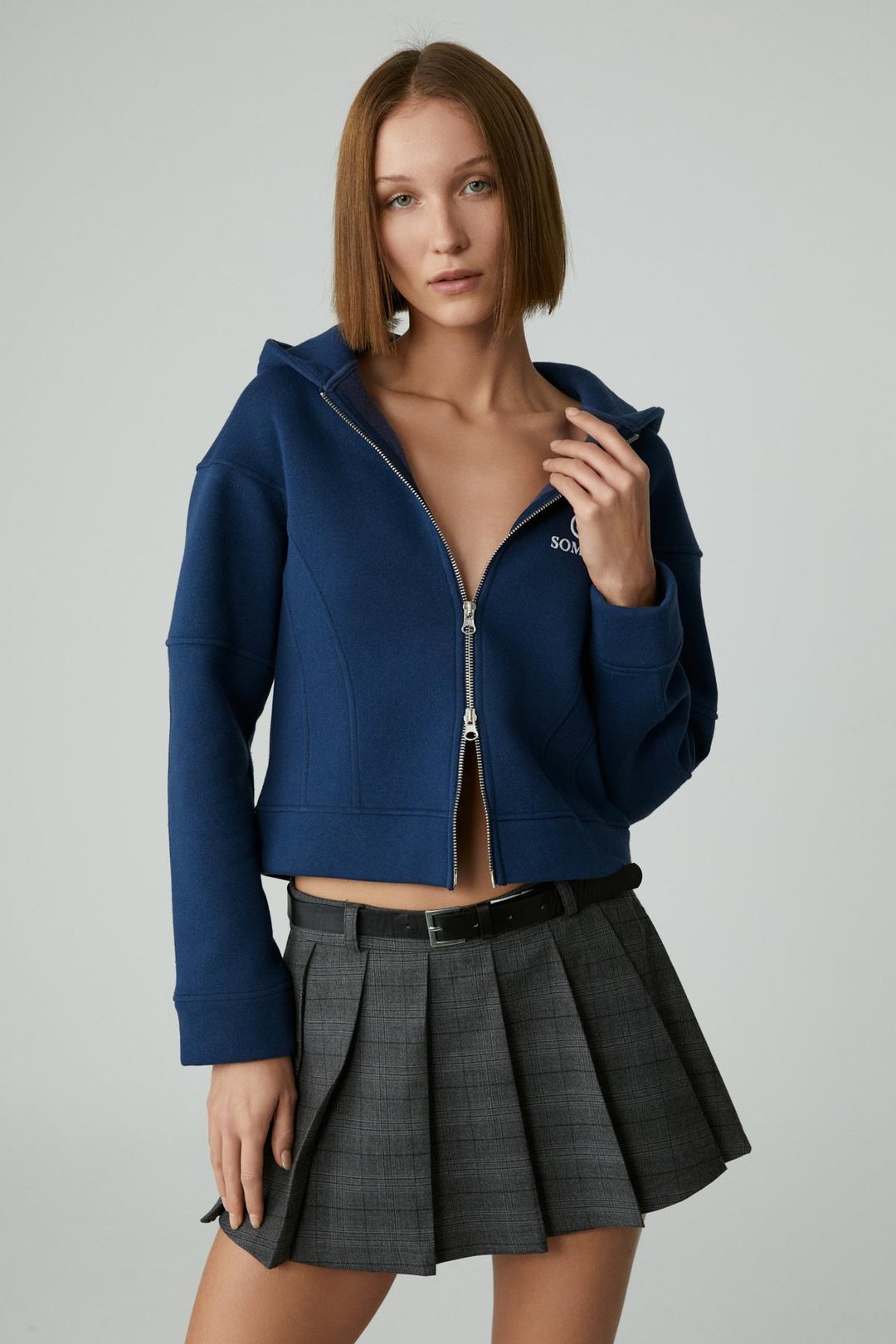 ROBINA Kadın Şardonlu Kapüşonlu Nakış Detaylı Lacivert Sweatshirt