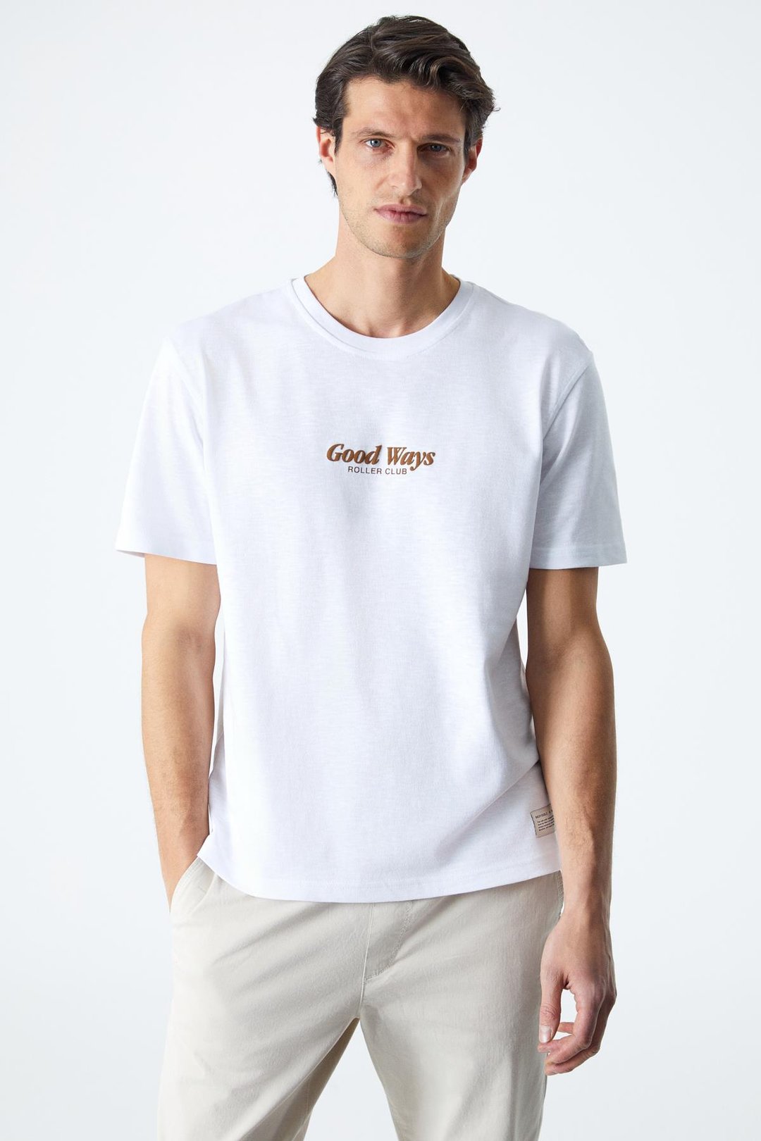 ROLL Erkek Baskı Detaylı %100 Organik Pamuklu Comfort Fit Beyaz T-Shirt