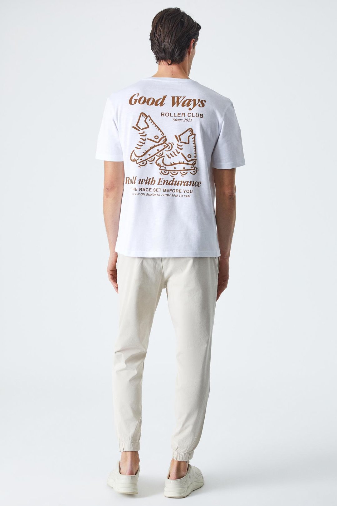 ROLL Erkek Baskı Detaylı %100 Organik Pamuklu Comfort Fit Beyaz T-Shirt