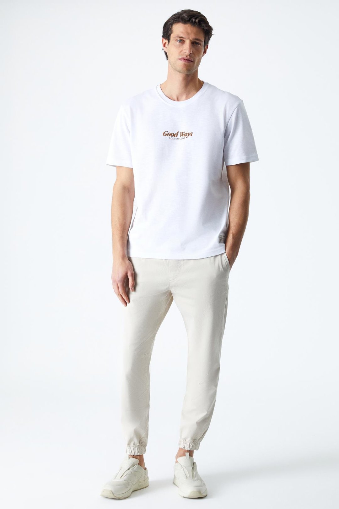 ROLL Erkek Baskı Detaylı %100 Organik Pamuklu Comfort Fit Beyaz T-Shirt