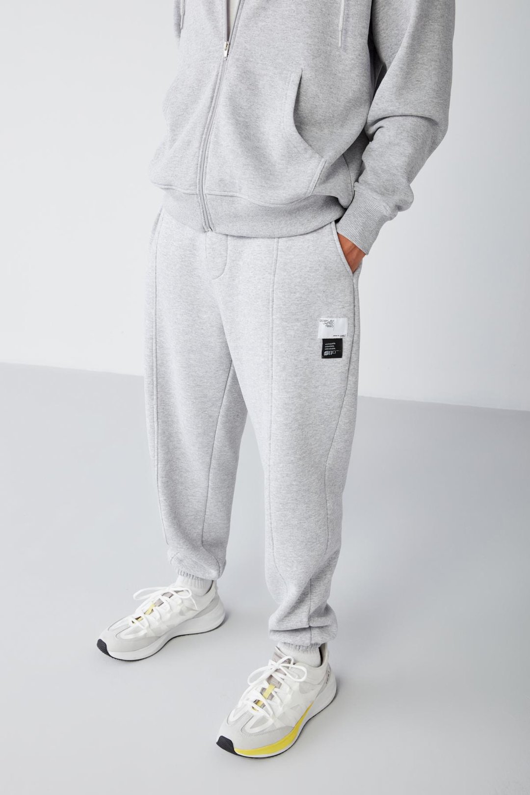 ROWAN Erkek Organik Pamuklu Relaxed Fit İçi Polarlı Süs etiketli Jogger Grimelanj Eşofman Altı