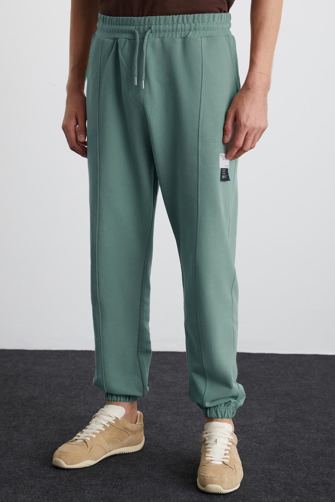 ROWAN Erkek Organik Pamuklu Relaxed Fit İçi Polarlı Süs etiketli Jogger Yeşil Eşofman Altı