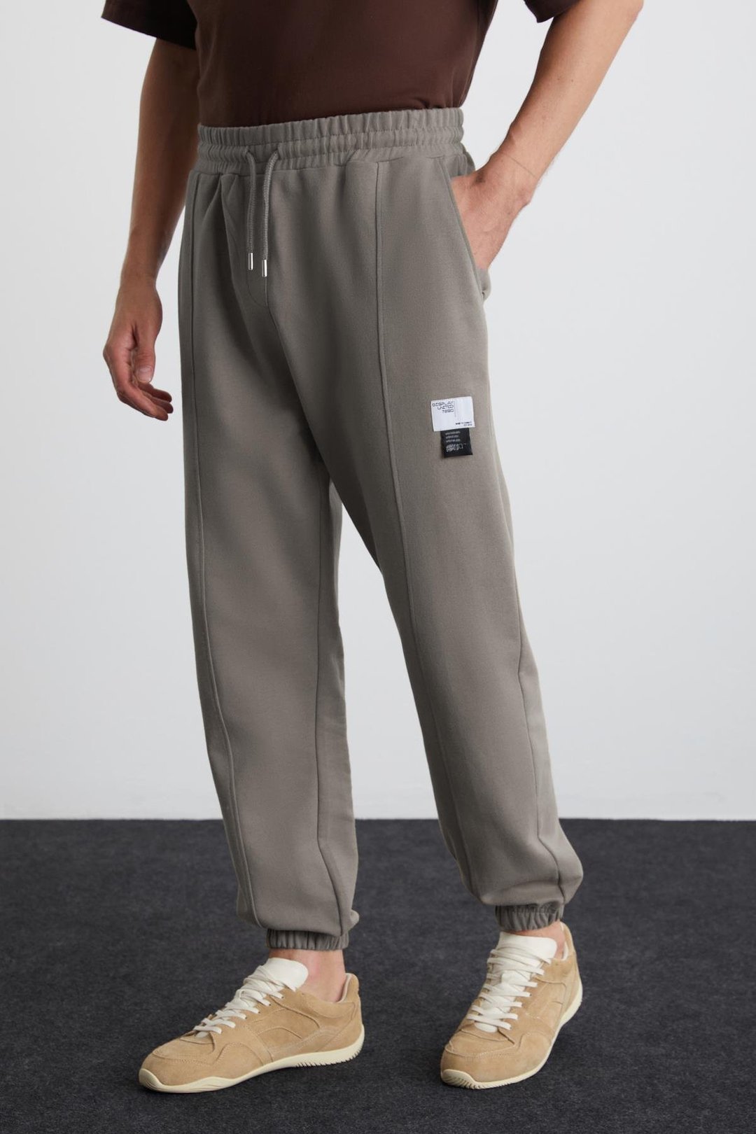 ROWAN Erkek Organik Pamuklu Relaxed Fit İçi Polarlı Süs etiketli Jogger Gri Eşofman Altı