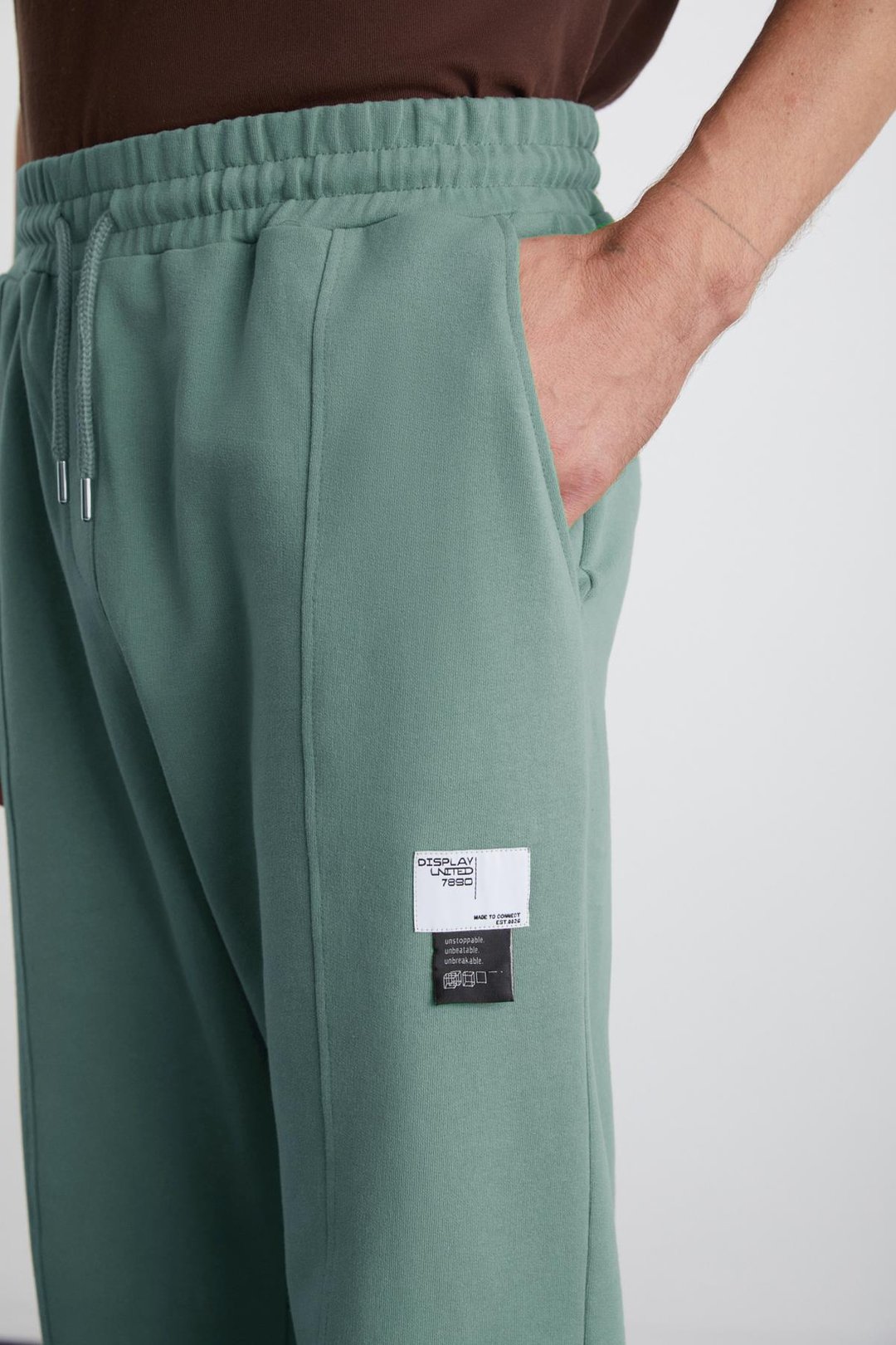 ROWAN Erkek Organik Pamuklu Relaxed Fit İçi Polarlı Süs etiketli Jogger Yeşil Eşofman Altı