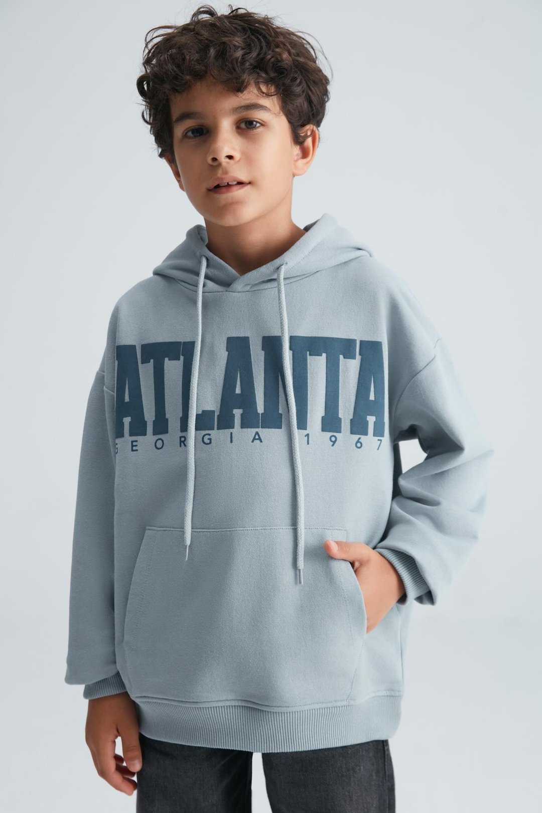 ROY Erkek Çocuk %100 Pamuk Kapüşonlu Gri Sweatshirt