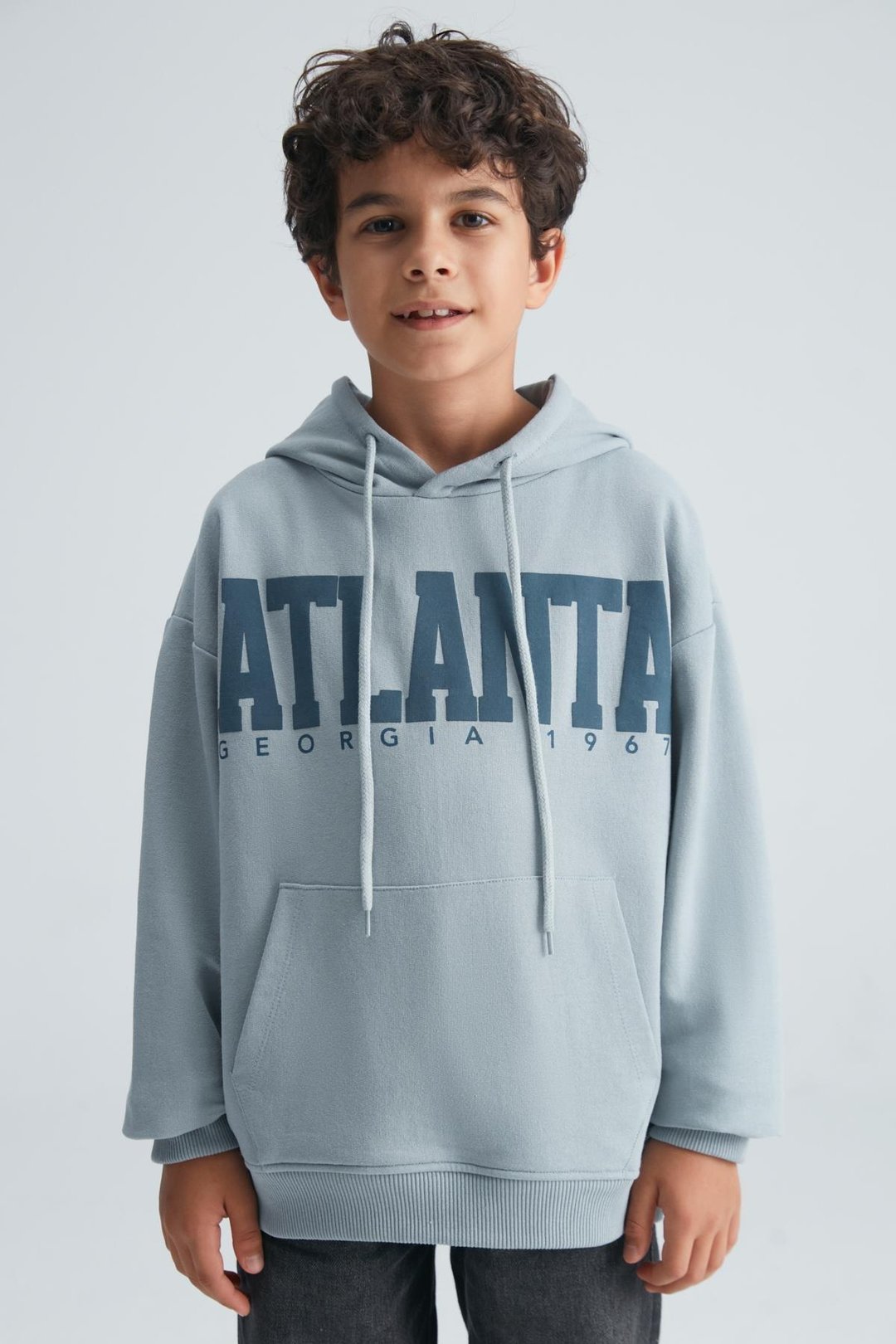 ROY Erkek Çocuk %100 Pamuk Kapüşonlu Gri Sweatshirt