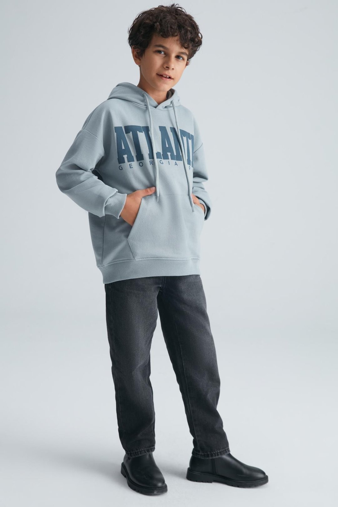 ROY Erkek Çocuk %100 Pamuk Kapüşonlu Gri Sweatshirt