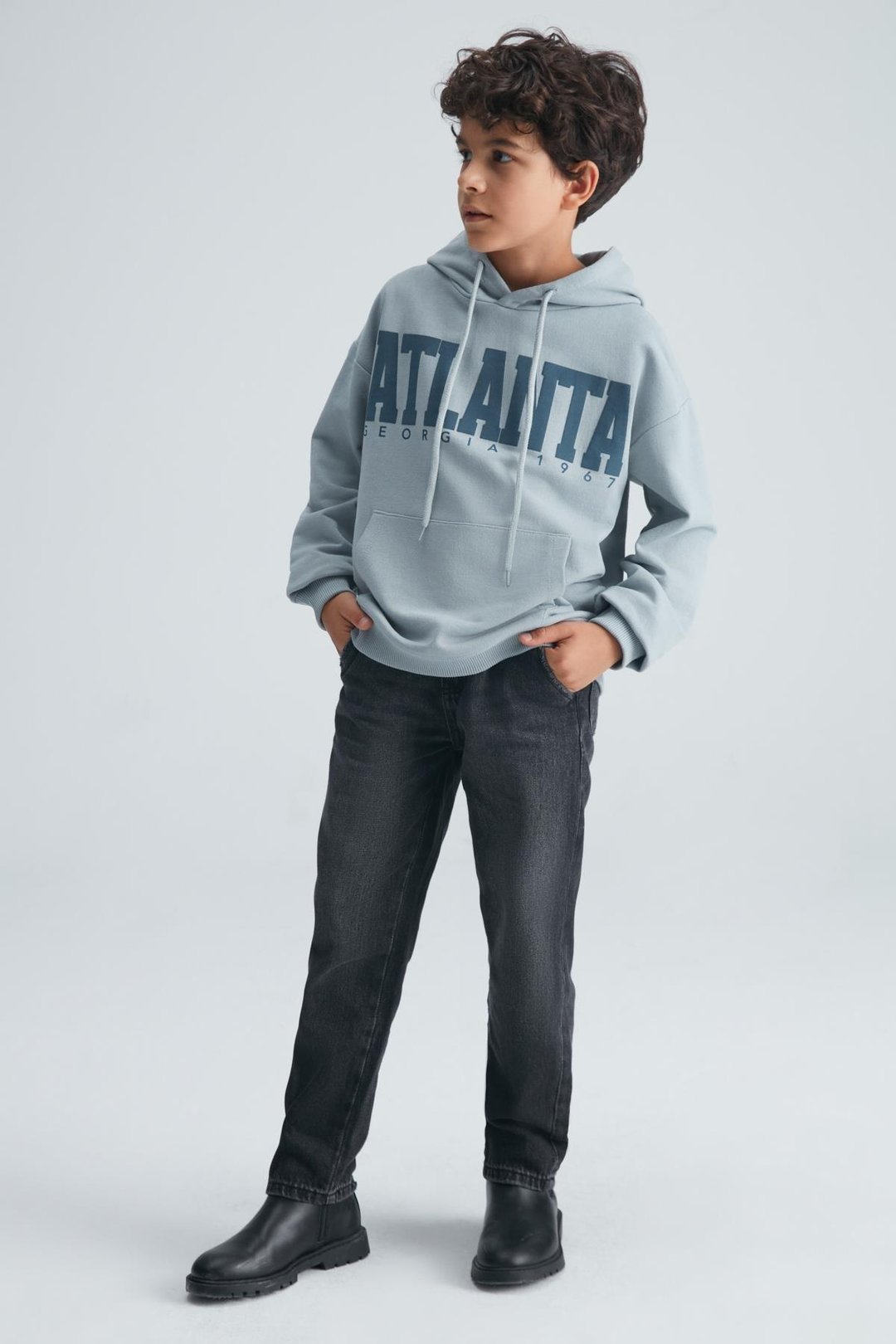 ROY Erkek Çocuk %100 Pamuk Kapüşonlu Gri Sweatshirt