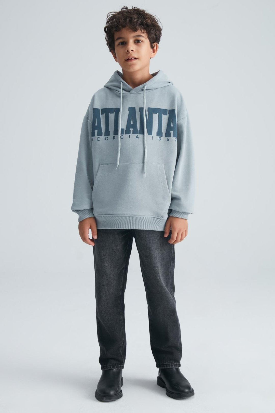 ROY Erkek Çocuk %100 Pamuk Kapüşonlu Gri Sweatshirt