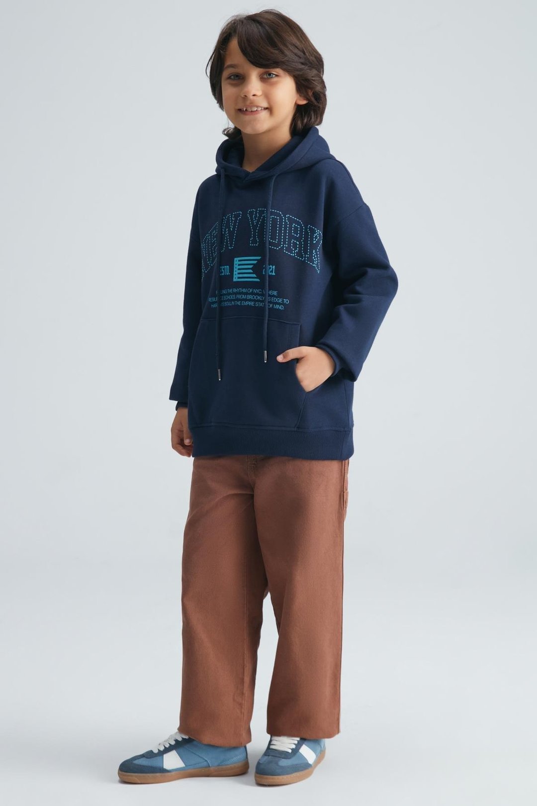 ROY Erkek Çocuk %100 Pamuk Kapüşonlu Lacivert Sweatshirt