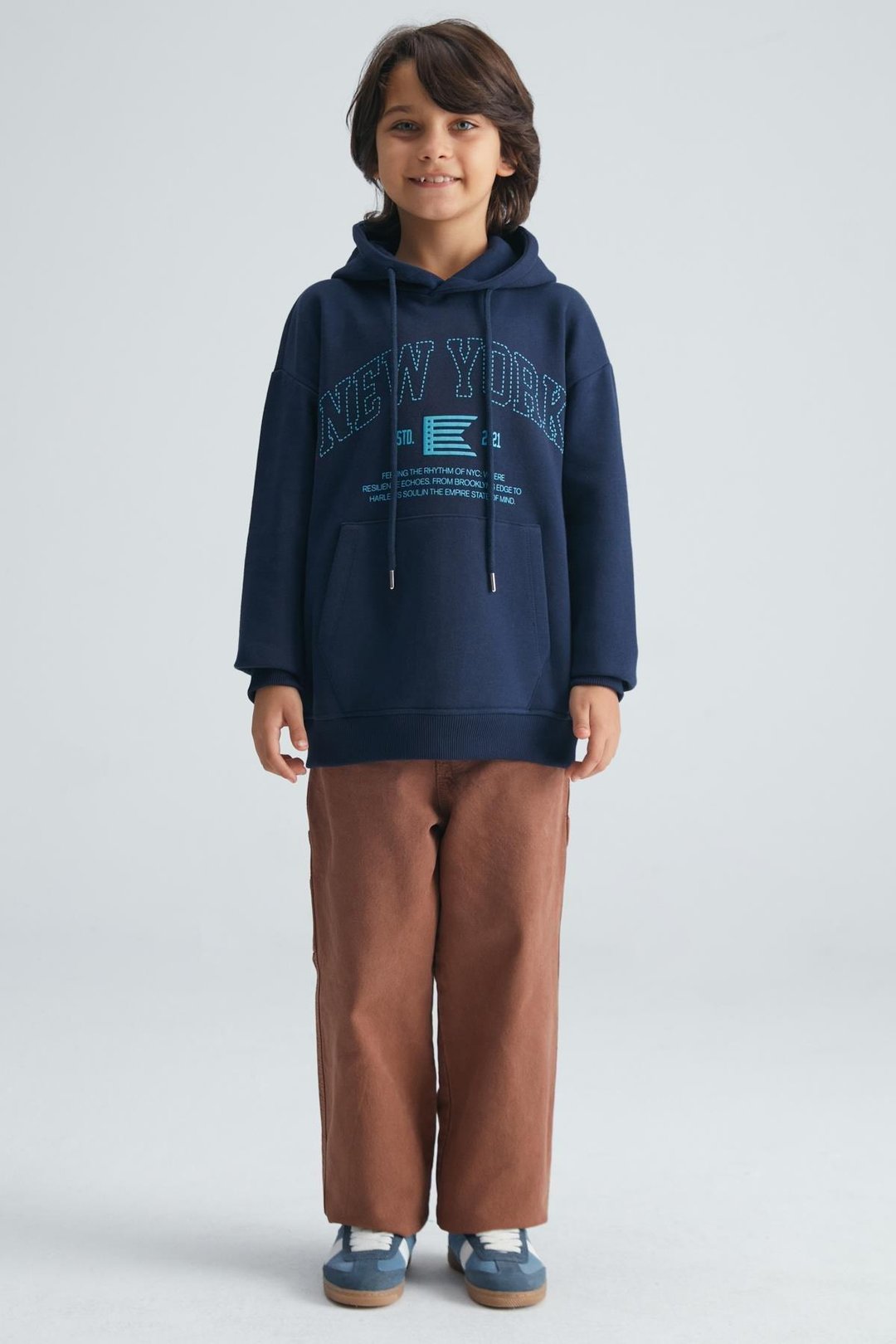 ROY Erkek Çocuk %100 Pamuk Kapüşonlu Lacivert Sweatshirt