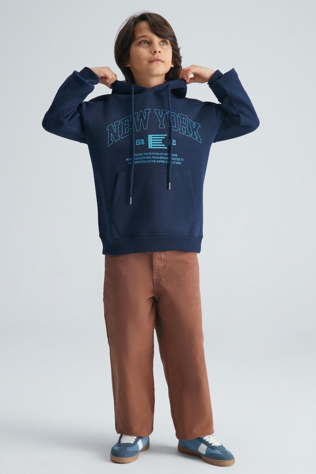 ROY Erkek Çocuk %100 Pamuk Kapüşonlu Lacivert Sweatshirt