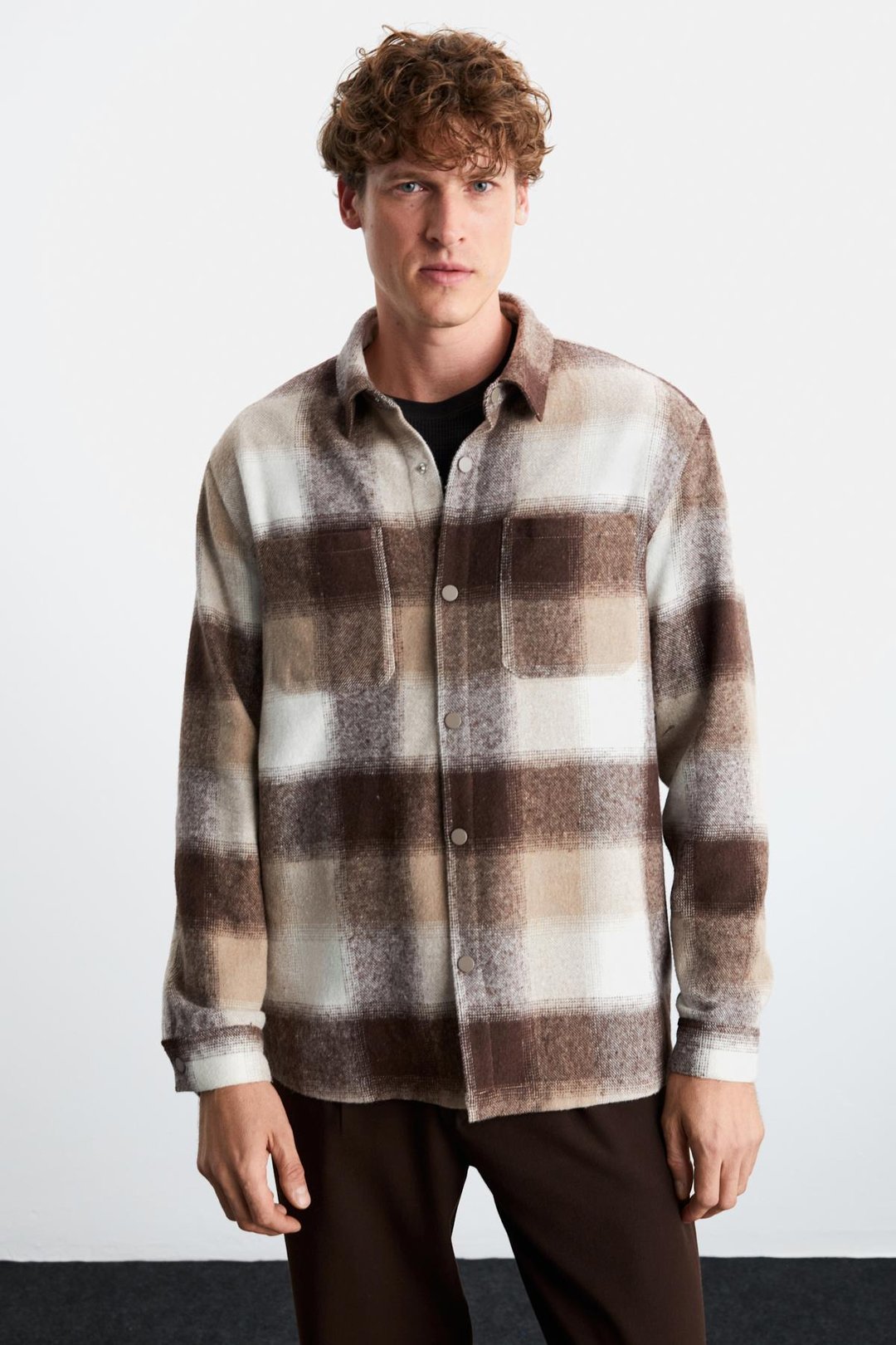 Sagan Erkek Relaxed Fit Rahat Kalıp Oduncu Gömlek Yaka Sıcak Tutan Bej Gömlek