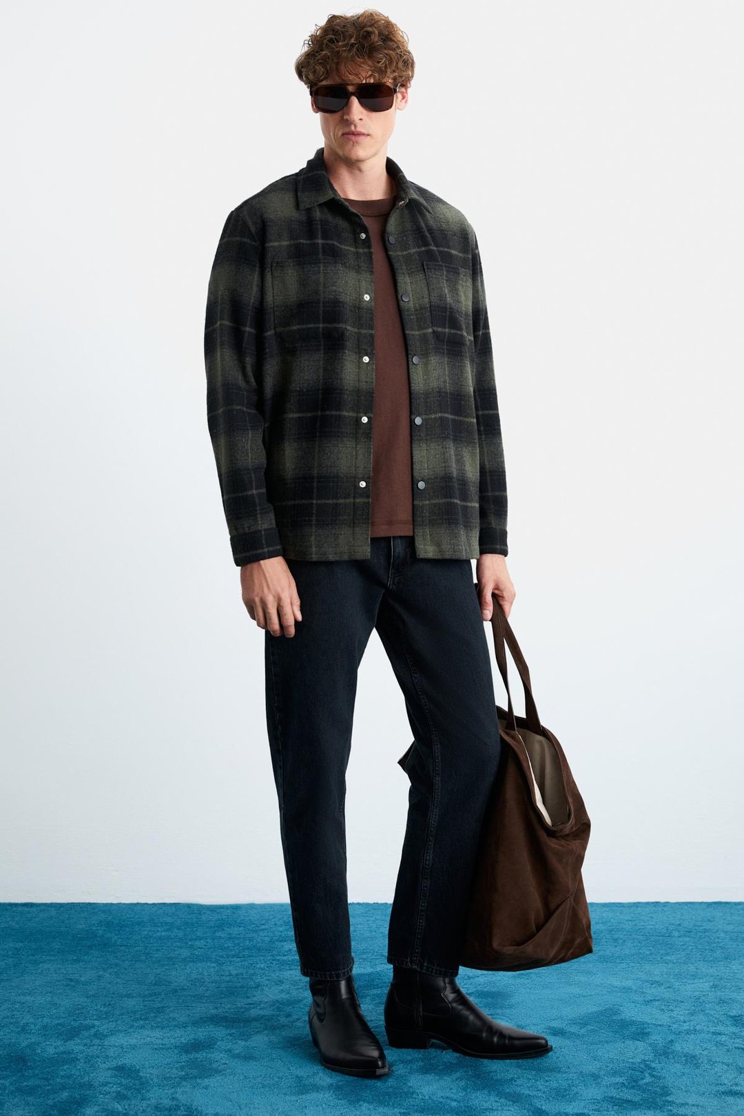 Sagan Erkek Relaxed Fit Rahat Kalıp Oduncu Gömlek Yaka Sıcak Tutan Haki Gömlek