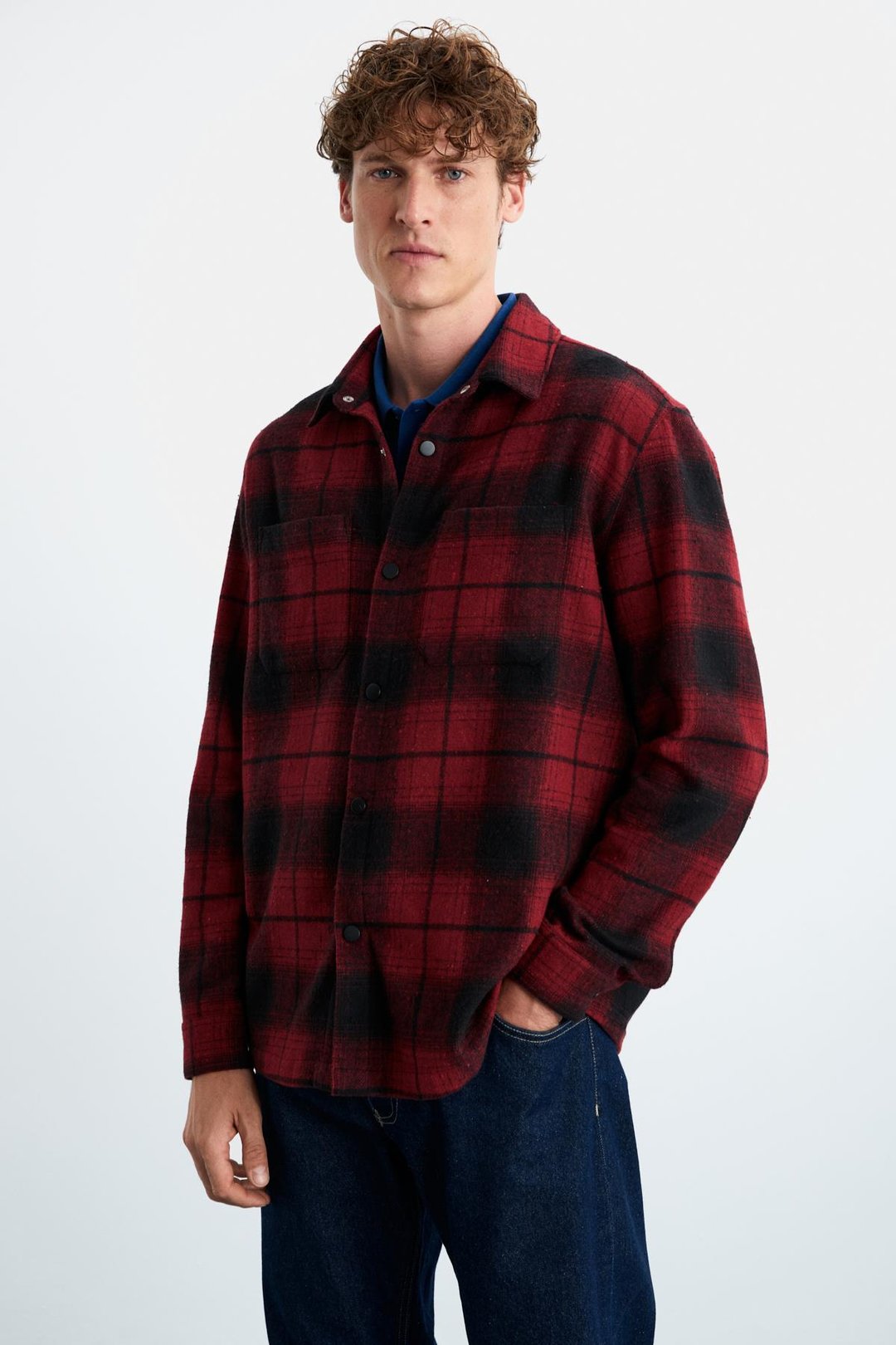 Sagan Erkek Relaxed Fit Rahat Kalıp Oduncu Gömlek Yaka Sıcak Tutan Bordo Gömlek