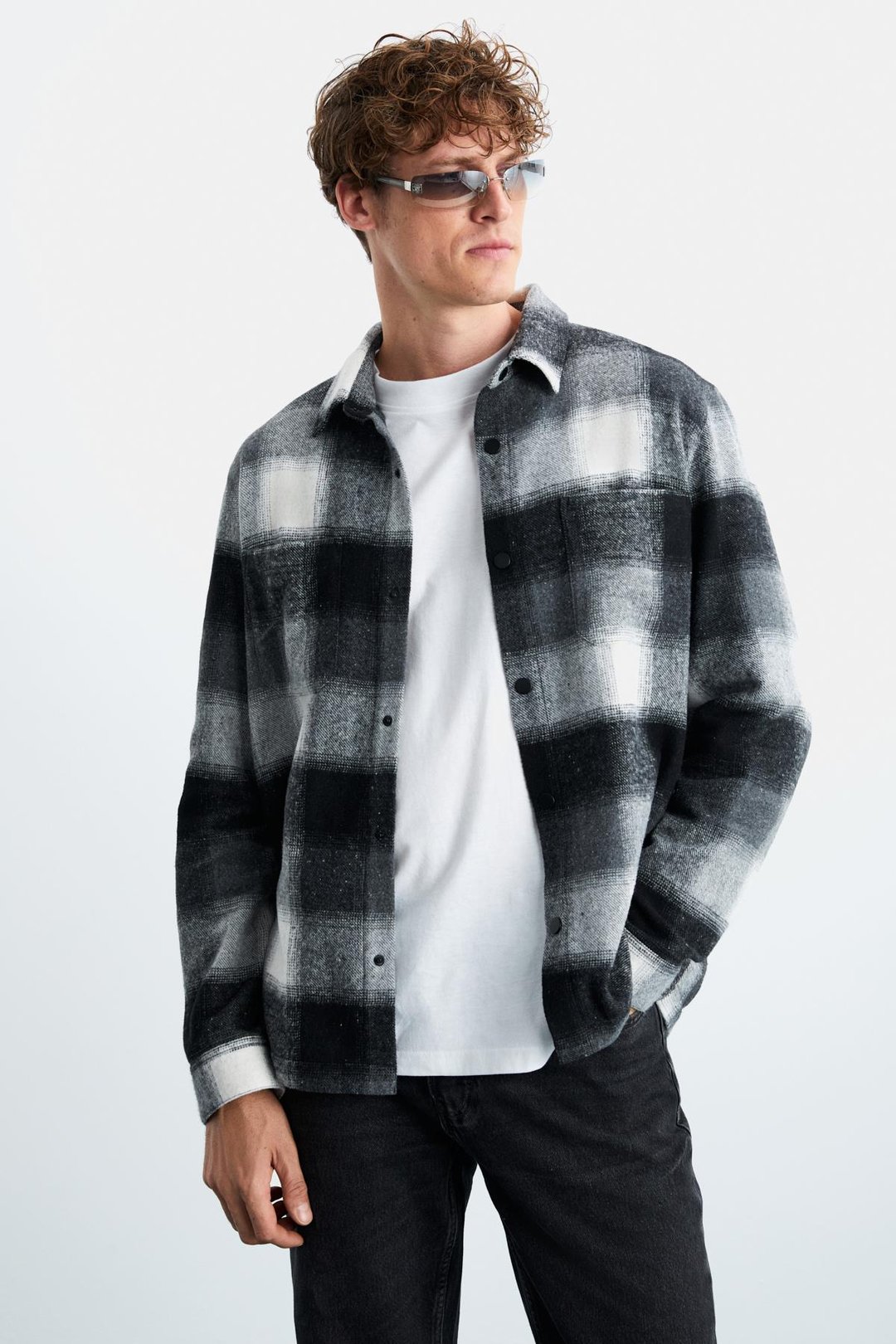 Sagan Erkek Relaxed Fit Rahat Kalıp Oduncu Gömlek Yaka Sıcak Tutan Siyah Gömlek