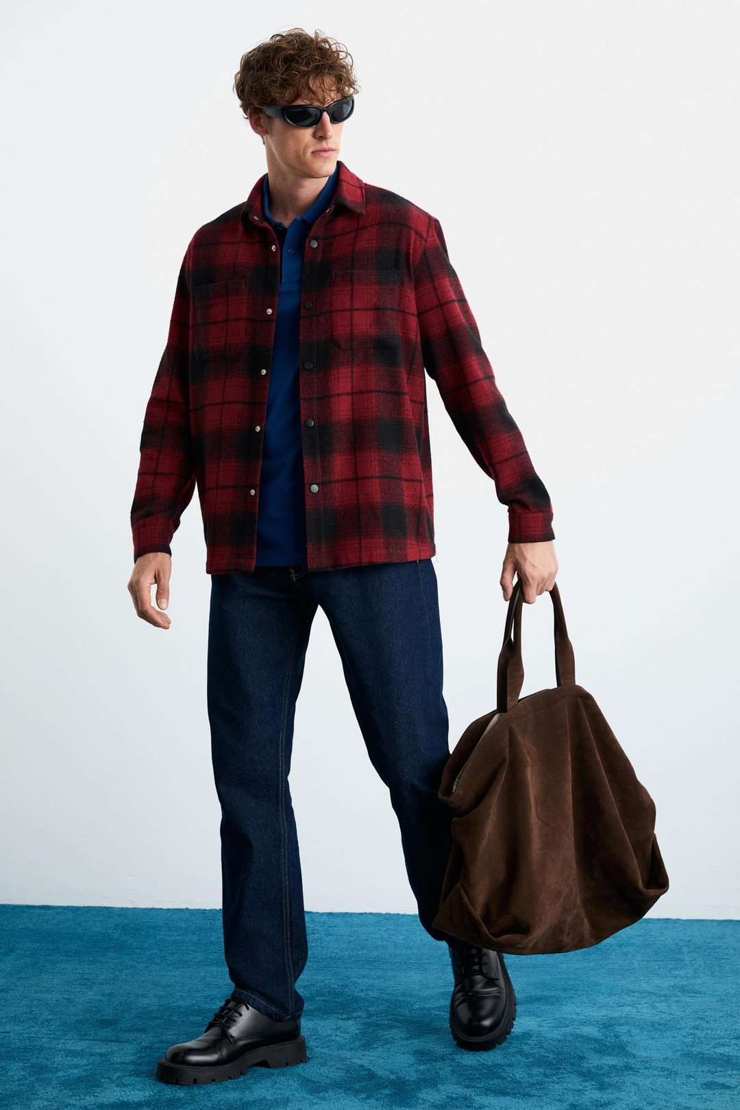 Sagan Erkek Relaxed Fit Rahat Kalıp Oduncu Gömlek Yaka Sıcak Tutan Bordo Gömlek