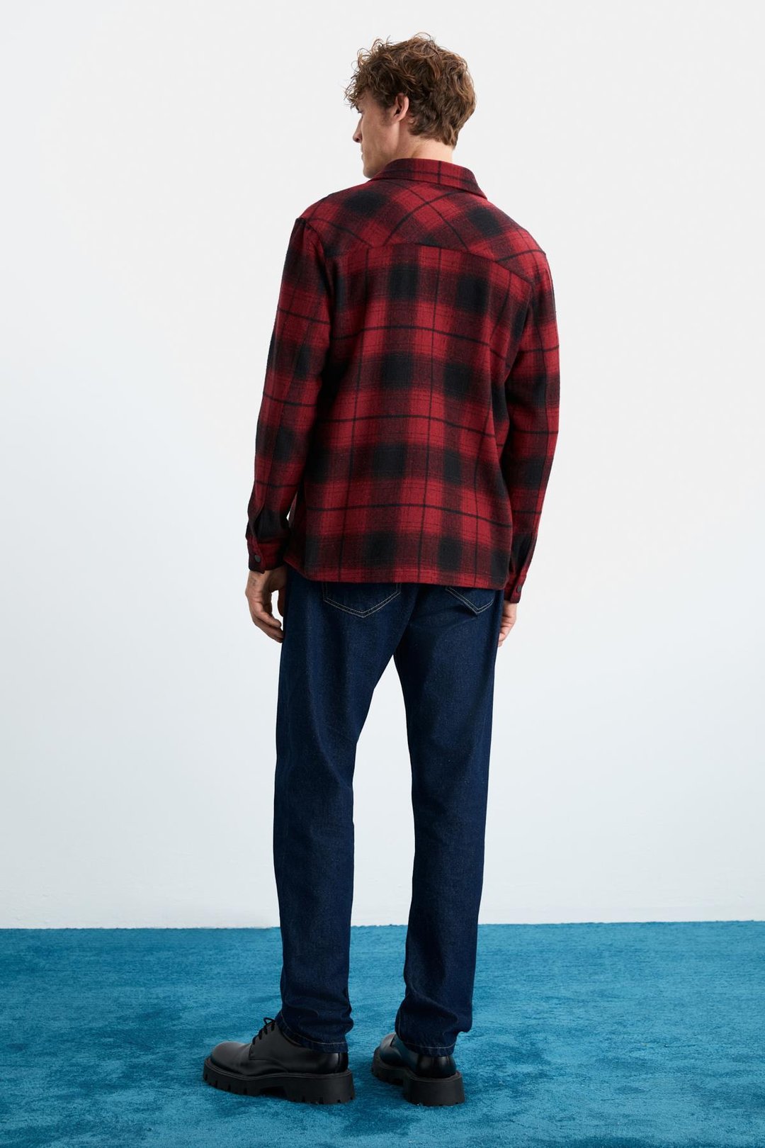 Sagan Erkek Relaxed Fit Rahat Kalıp Oduncu Gömlek Yaka Sıcak Tutan Bordo Gömlek