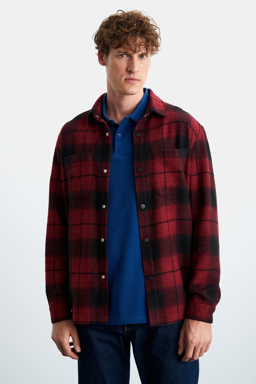 Sagan Erkek Relaxed Fit Rahat Kalıp Oduncu Gömlek Yaka Sıcak Tutan Bordo Gömlek