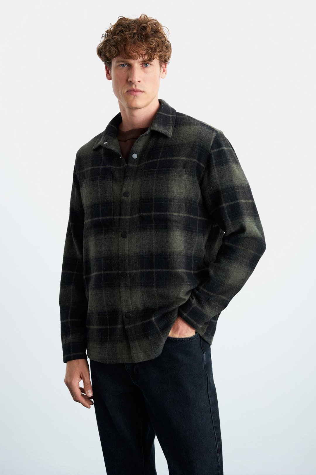 Sagan Erkek Relaxed Fit Rahat Kalıp Oduncu Gömlek Yaka Sıcak Tutan Haki Gömlek