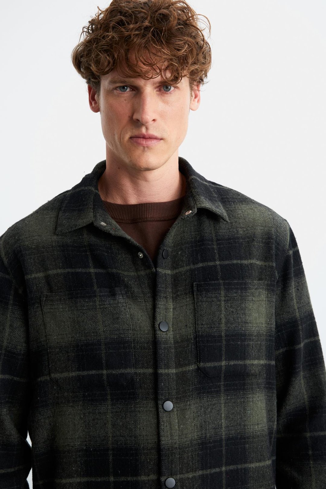 Sagan Erkek Relaxed Fit Rahat Kalıp Oduncu Gömlek Yaka Sıcak Tutan Haki Gömlek