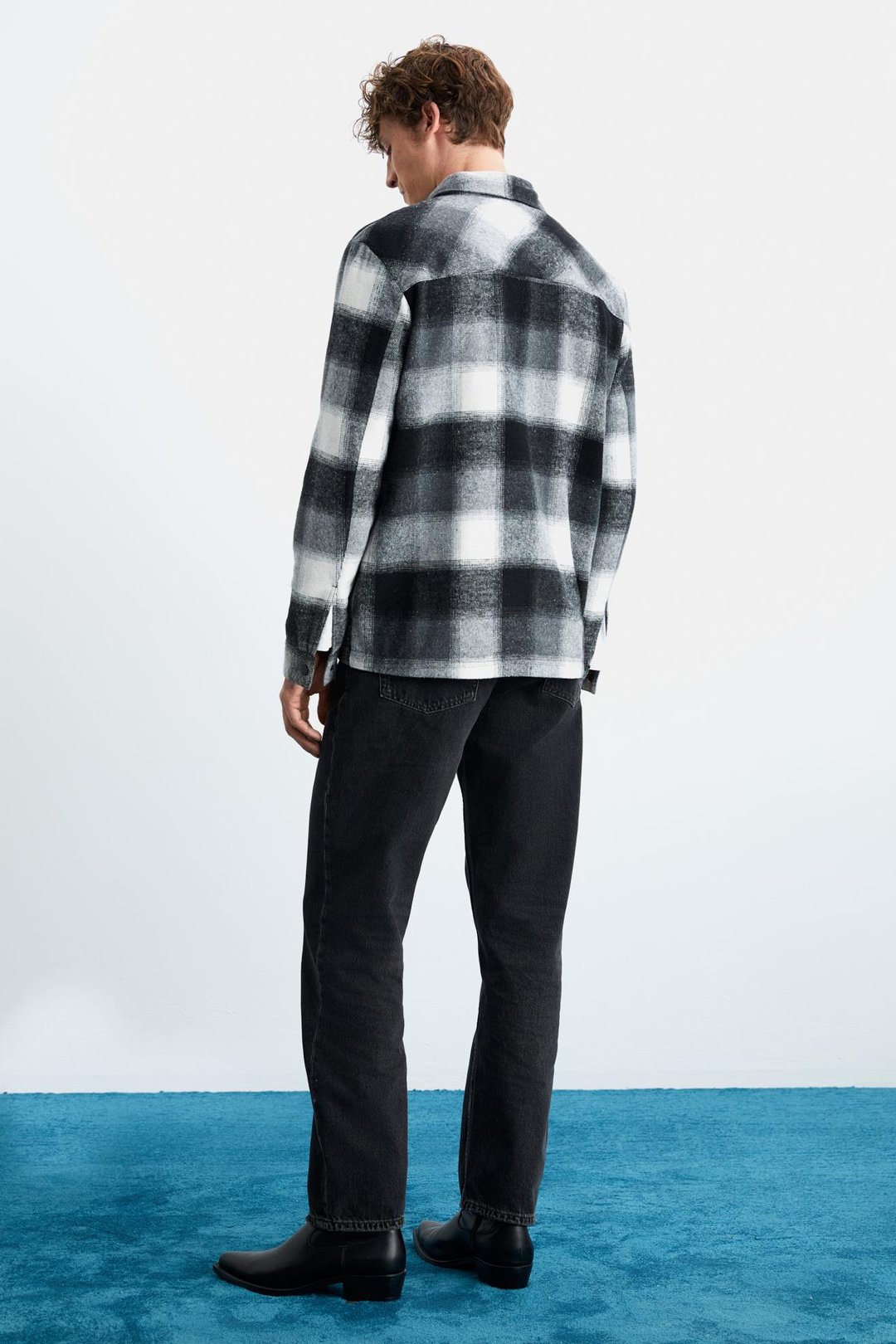 Sagan Erkek Relaxed Fit Rahat Kalıp Oduncu Gömlek Yaka Sıcak Tutan Siyah Gömlek