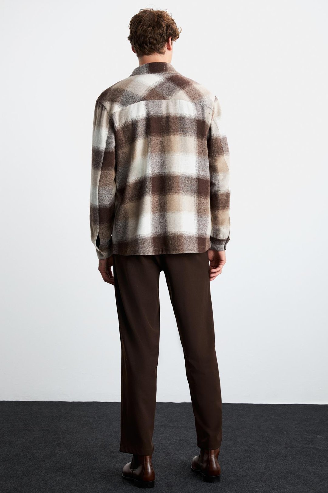 Sagan Erkek Relaxed Fit Rahat Kalıp Oduncu Gömlek Yaka Sıcak Tutan Bej Gömlek