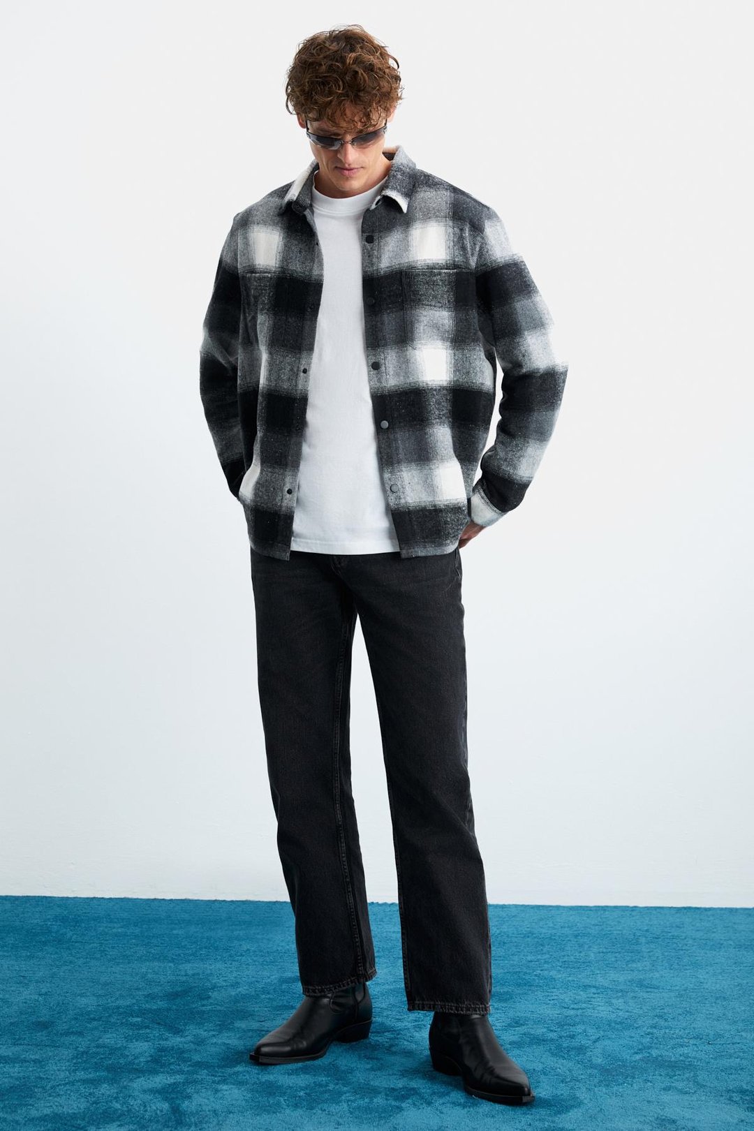 Sagan Erkek Relaxed Fit Rahat Kalıp Oduncu Gömlek Yaka Sıcak Tutan Siyah Gömlek