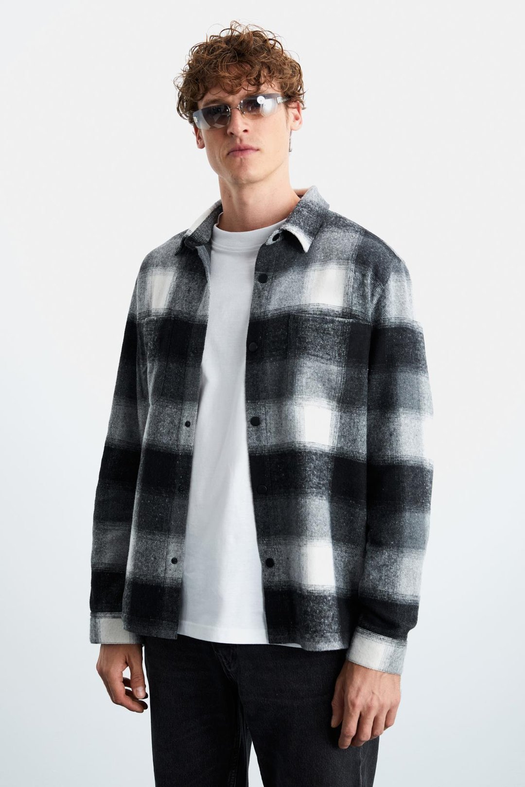 Sagan Erkek Relaxed Fit Rahat Kalıp Oduncu Gömlek Yaka Sıcak Tutan Siyah Gömlek