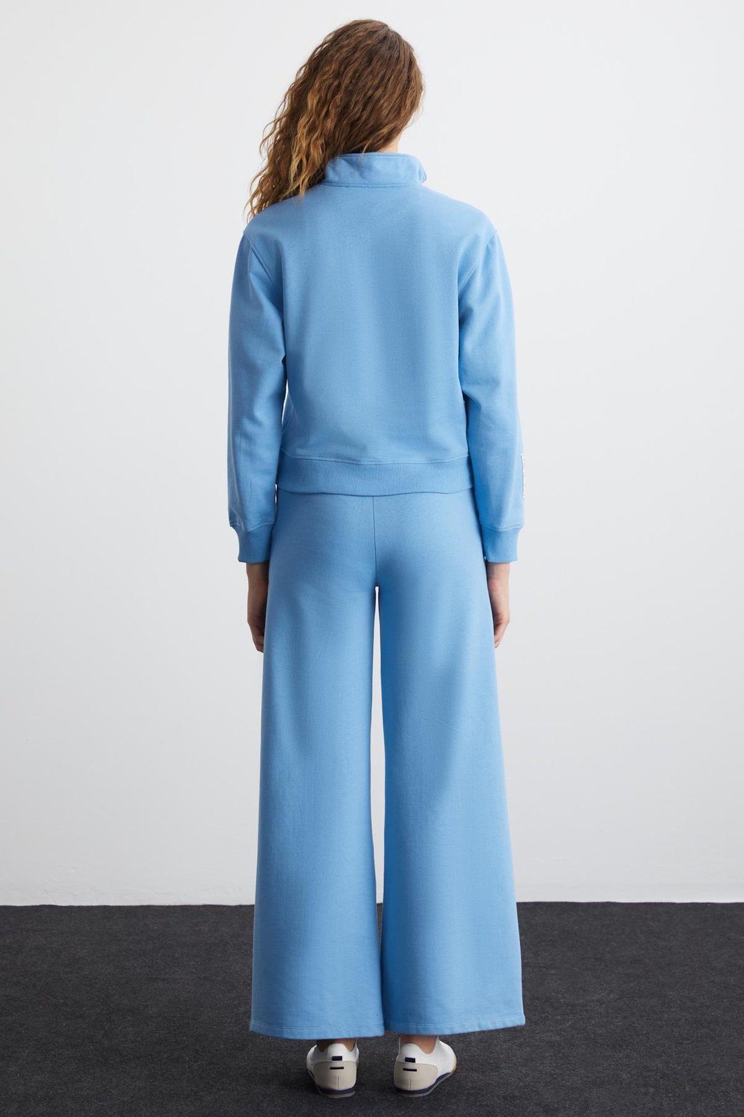 SAILENIS Kadın Yumuşacık İçi Şardonlu Organik Pamuk Yarım Fermuarlı Regular Mavi Sweatshirt