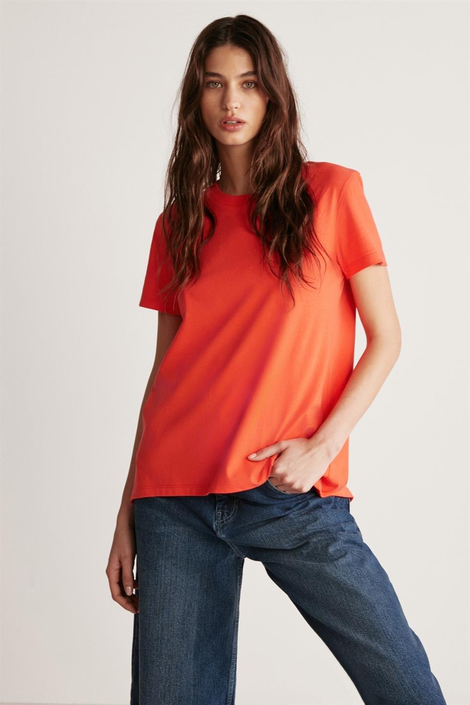 SAMANTHA Kadın Comfort Fit %100 Organik Pamuklu Basic Örme Kırmızı T-Shirt