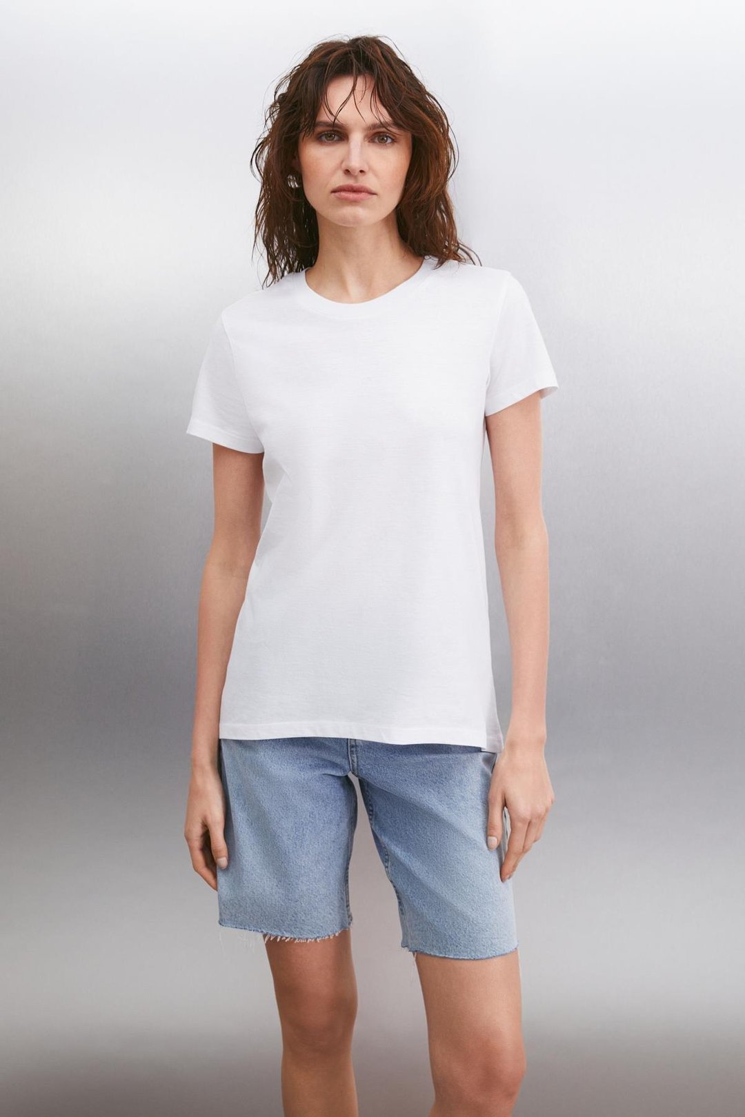 SAMANTHA Kadın Comfort Fit %100 Organik Pamuklu Basic Örme Beyaz T-Shirt