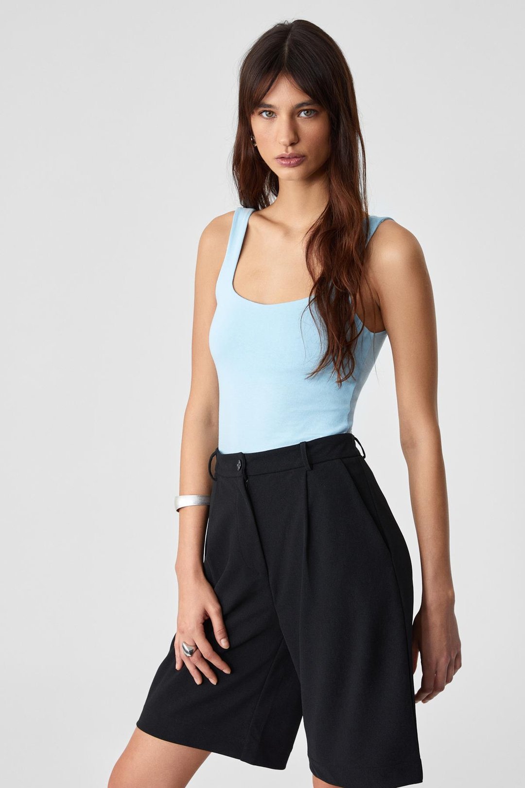 SANUKI Kadın Slim Kısa Oyuk Yaka Mavi Büstiyer