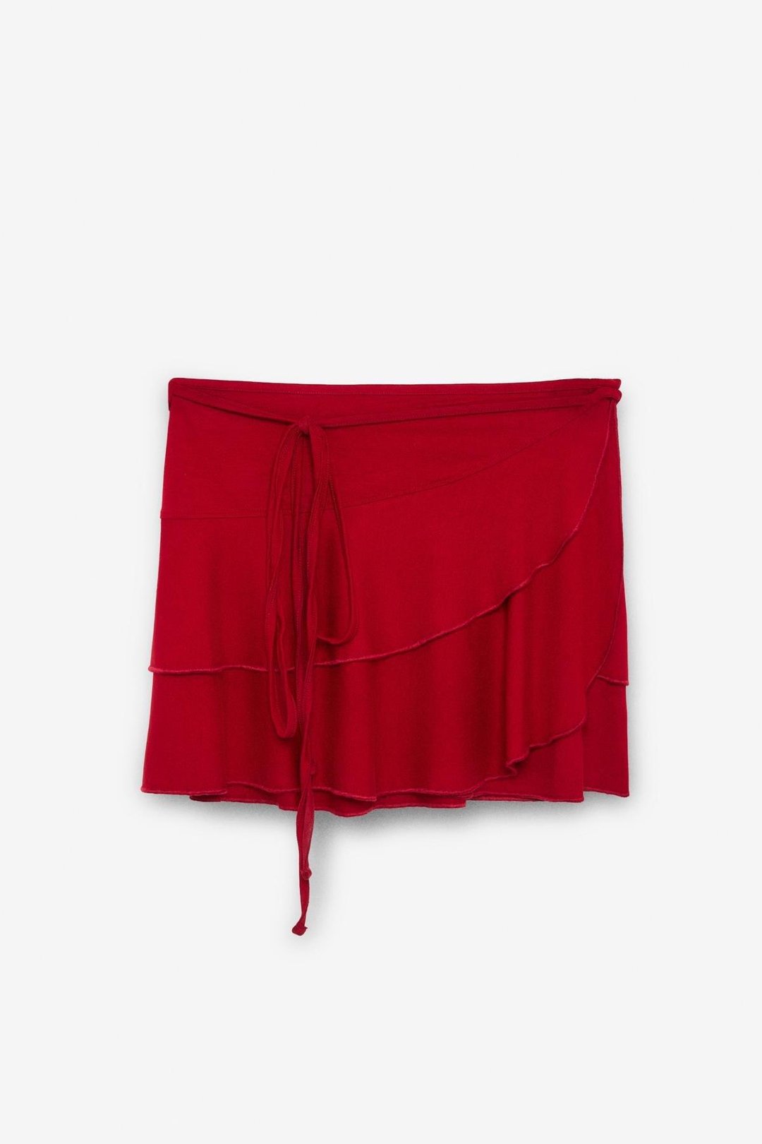 SARELIN Kadın Volanlı Anvelop Yandan Bağlamalı Mini Kırmızı Etek