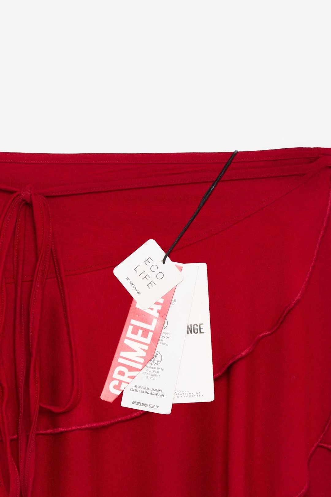 SARELIN Kadın Volanlı Anvelop Yandan Bağlamalı Mini Kırmızı Etek