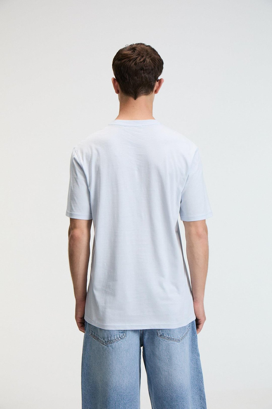 SAVOR Erkek Oversize %100 Pamuk Baskılı Yuvarlak Yaka Mavi T-Shirt