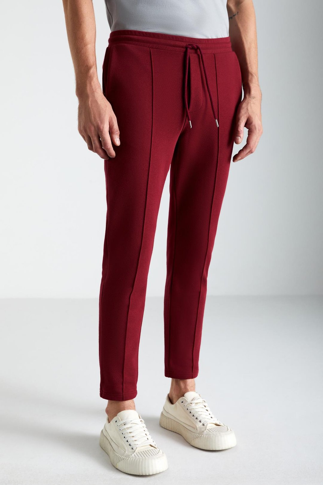 SCUBY Erkek Diagonel organik Kumaşlı İçi Polarsız Nervürlü 3 cepli Jogger Bordo Eşofman Altı