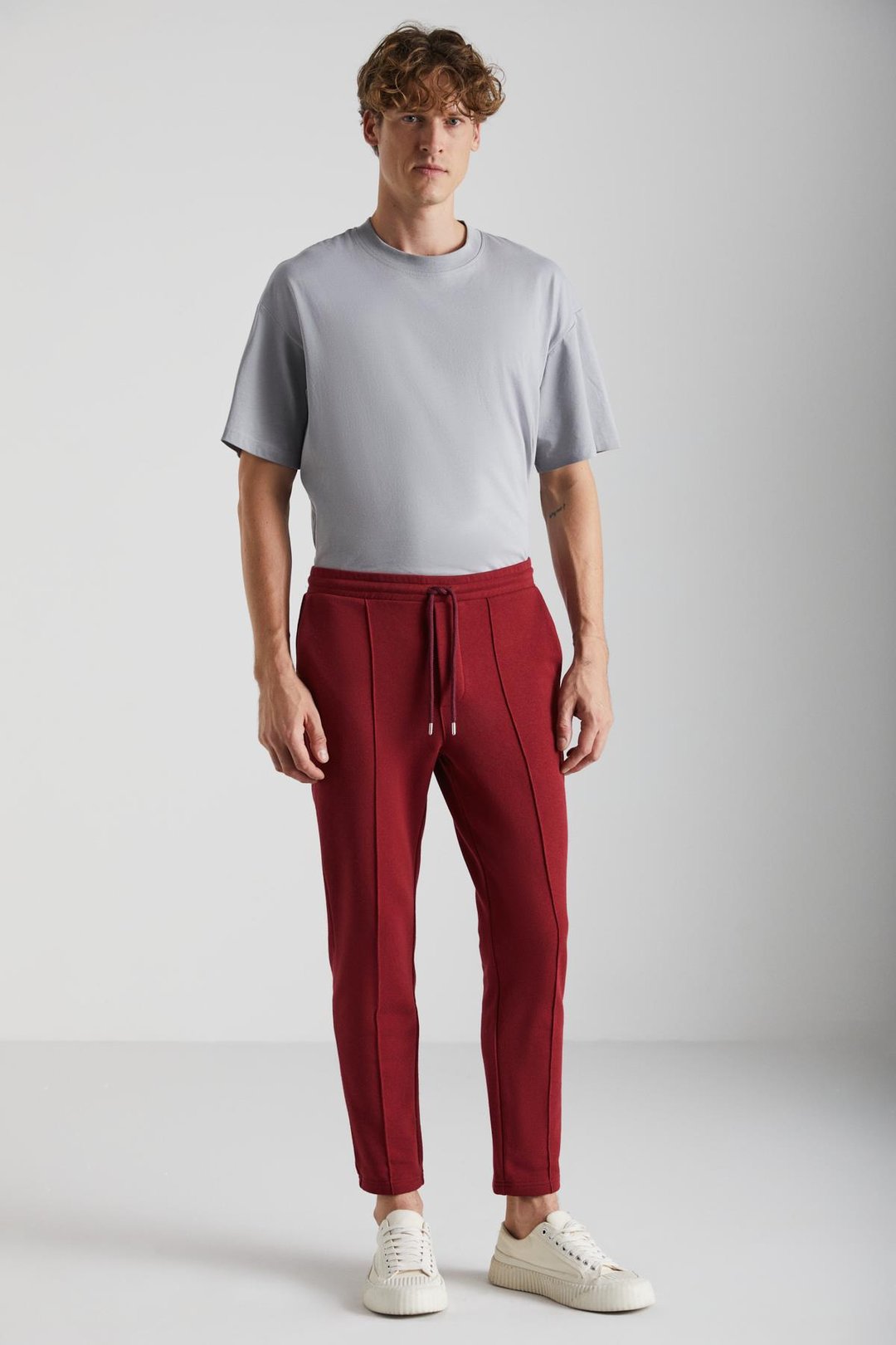 SCUBY Erkek Diagonel organik Kumaşlı İçi Polarsız Nervürlü 3 cepli Jogger Bordo Eşofman Altı