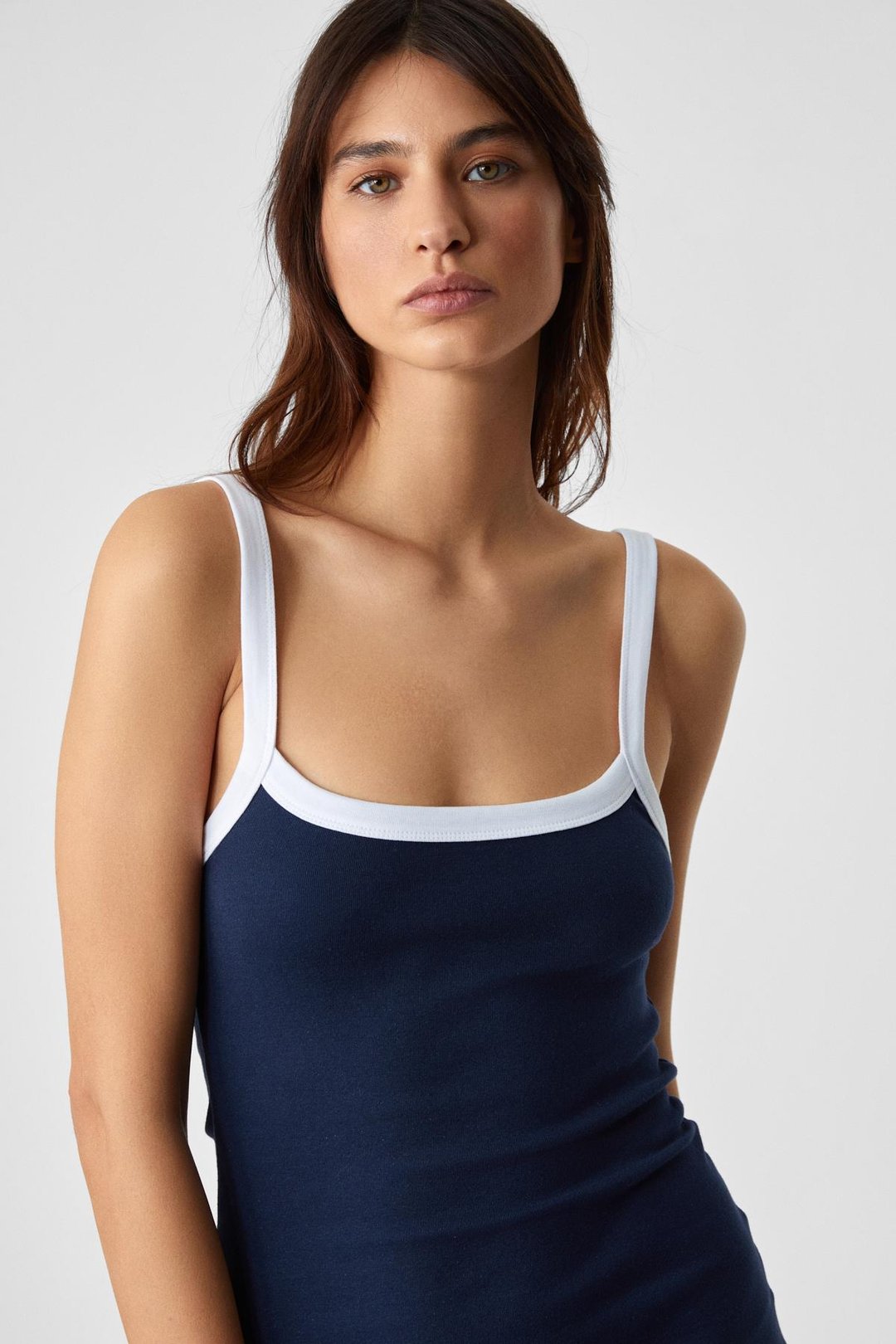 SEFRUN Kadın Askılı Yaka Regular Kolsuz Kısa Lacivert Elbise