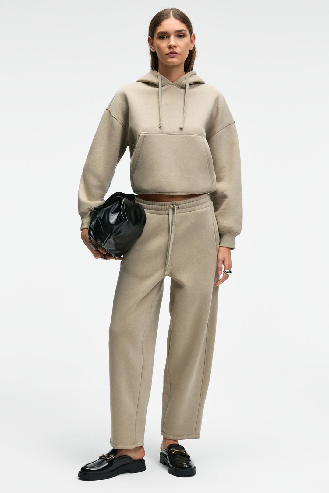 SELENE Kadın Kapüşonlu Kangru Cepli Regular Fit Taş Rengi Sweatshirt