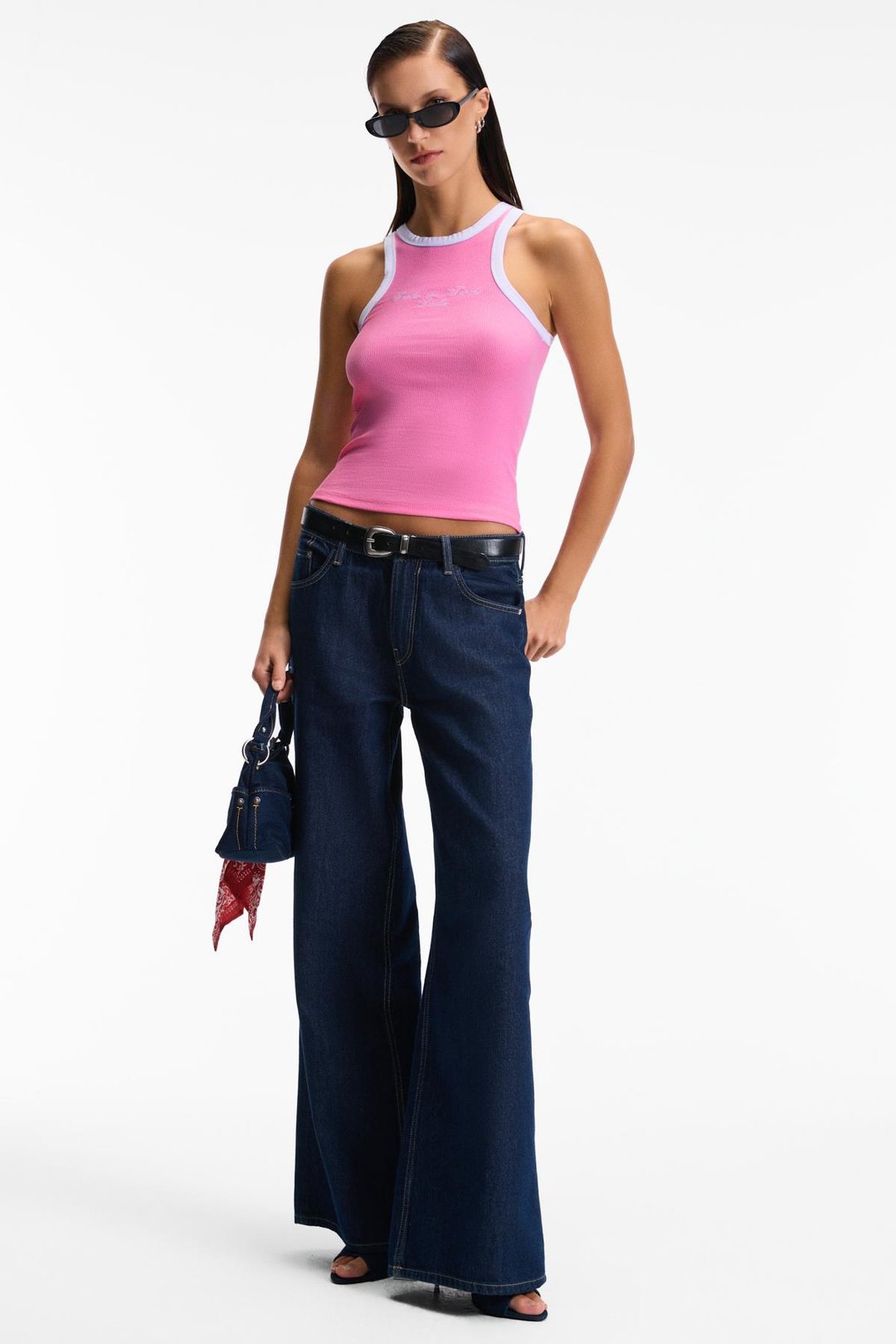 SELMIRA Kadın Baskılı Halter Yaka Slim Fit Kolsuz Pembe Atlet