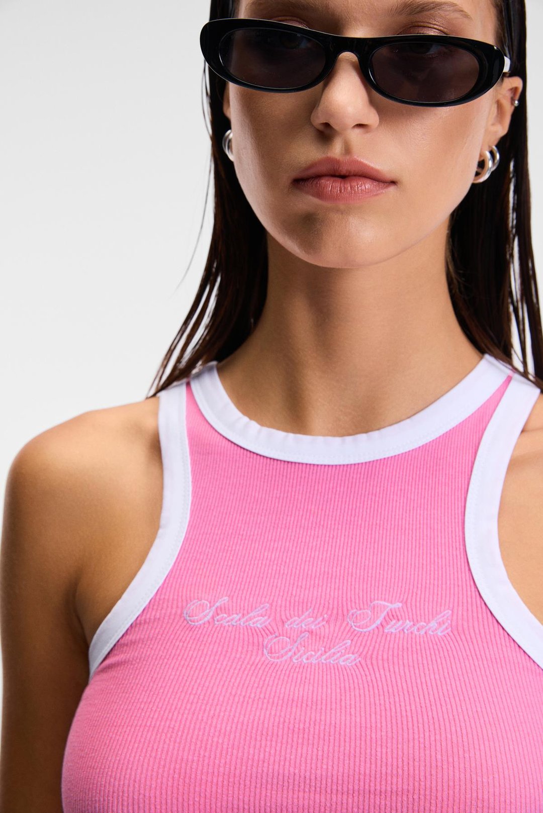 SELMIRA Kadın Baskılı Halter Yaka Slim Fit Kolsuz Pembe Atlet