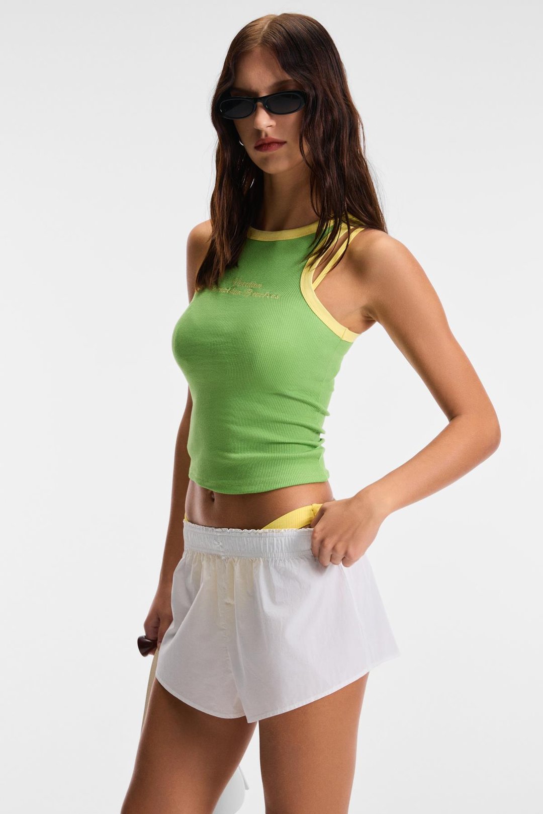 SELMIRA Kadın Baskılı Halter Yaka Slim Fit Kolsuz Yeşil Atlet