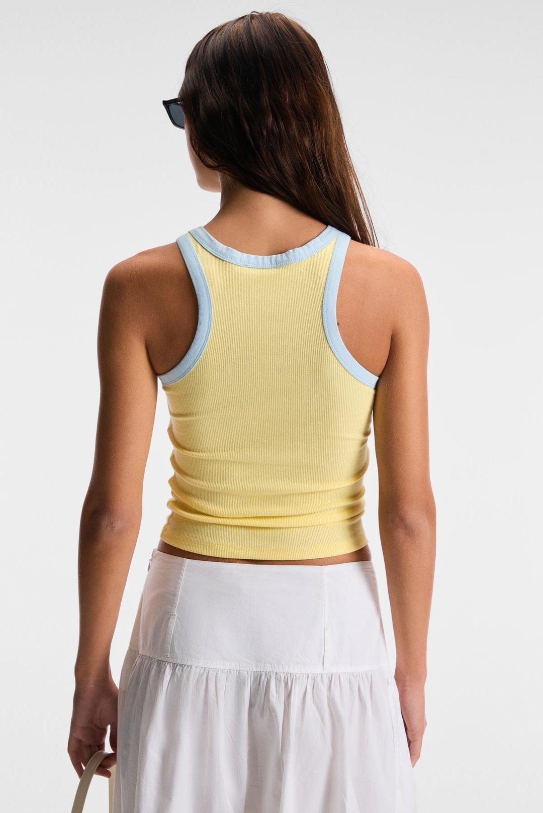 SELMIRA Kadın Baskılı Halter Yaka Slim Fit Kolsuz Sarı Atlet