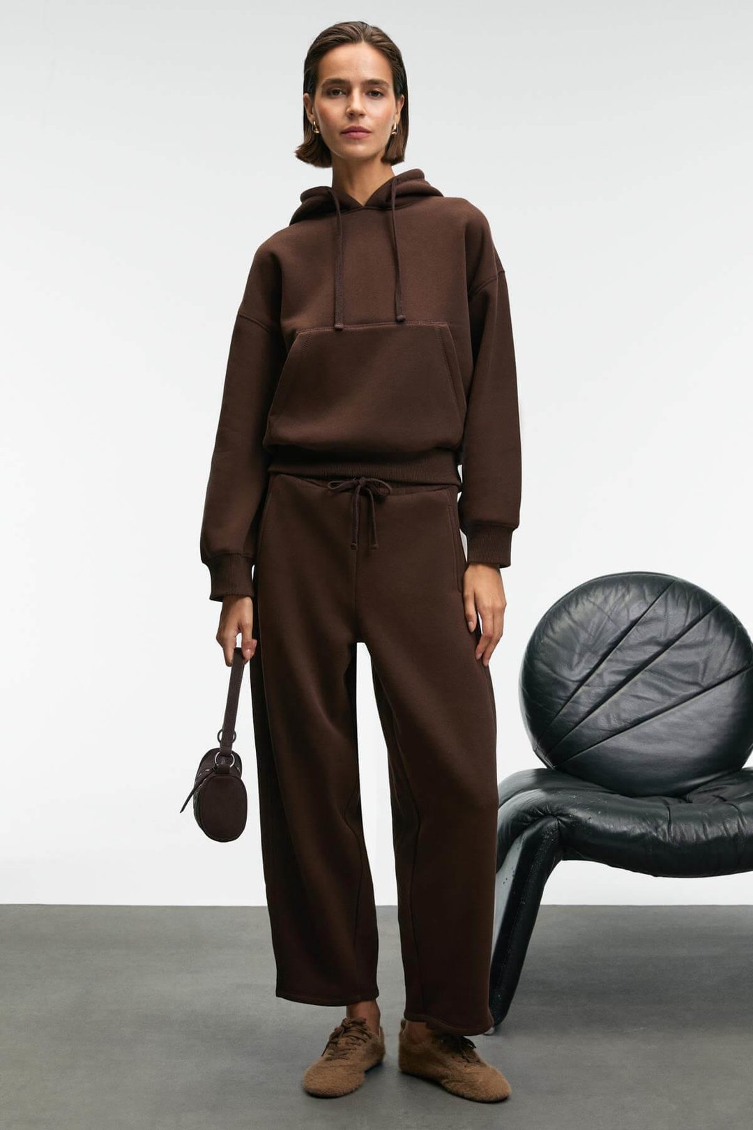 SELORIN Kadın Baggy Çift Cepli Kahverengi Eşofman Altı